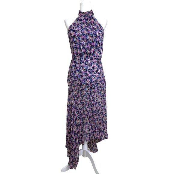 Veronica Beard Floral Silk Leia Dress Halter Asymmetrical Pink Blue Women Size 4 - Picture 1 of 12